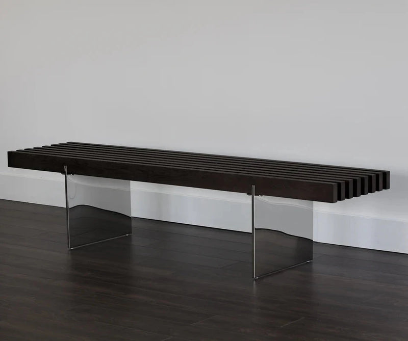 Atticus Bench Sleek Black Wood With Polished Steel Legs