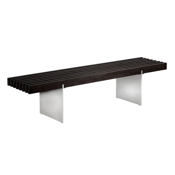 Atticus Bench Sleek Black Wood With Polished Steel Legs