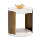 Cavette End Table Modern Concrete White Top Brass Base