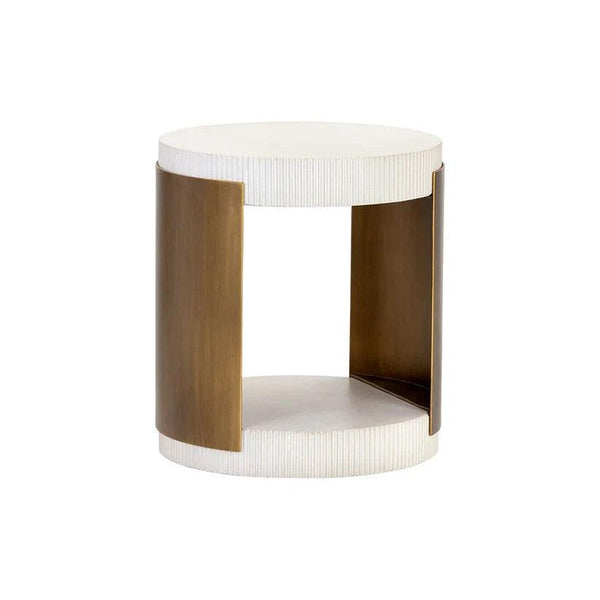 Cavette End Table Modern Concrete White Top Brass Base