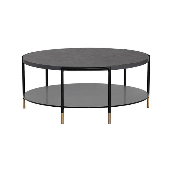 Zuma Coffee Table Modern Concrete and Glass with Gold Caps