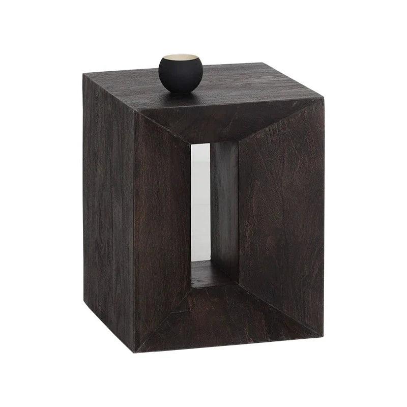 Basil End Table Handcrafted Dark Brown Acacia Wood