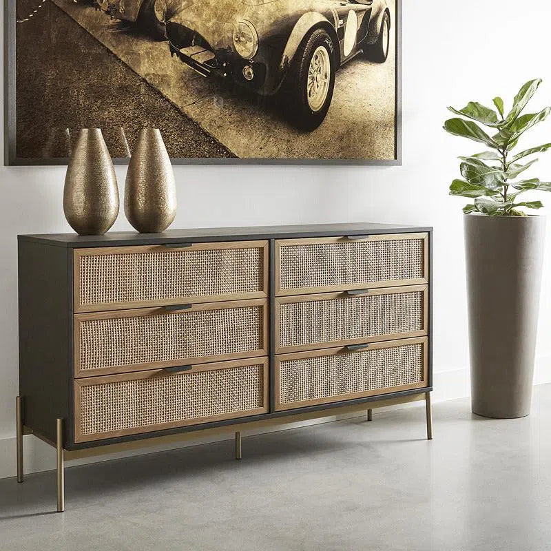 Avida Dresser Gold Black/Natural With Soft Closing Drawers