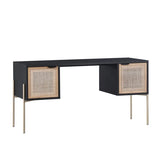 Avida Desk Gold Black Natural - Unique Oak Wood & Rattan