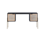 Avida Desk Gold Black Natural - Unique Oak Wood & Rattan