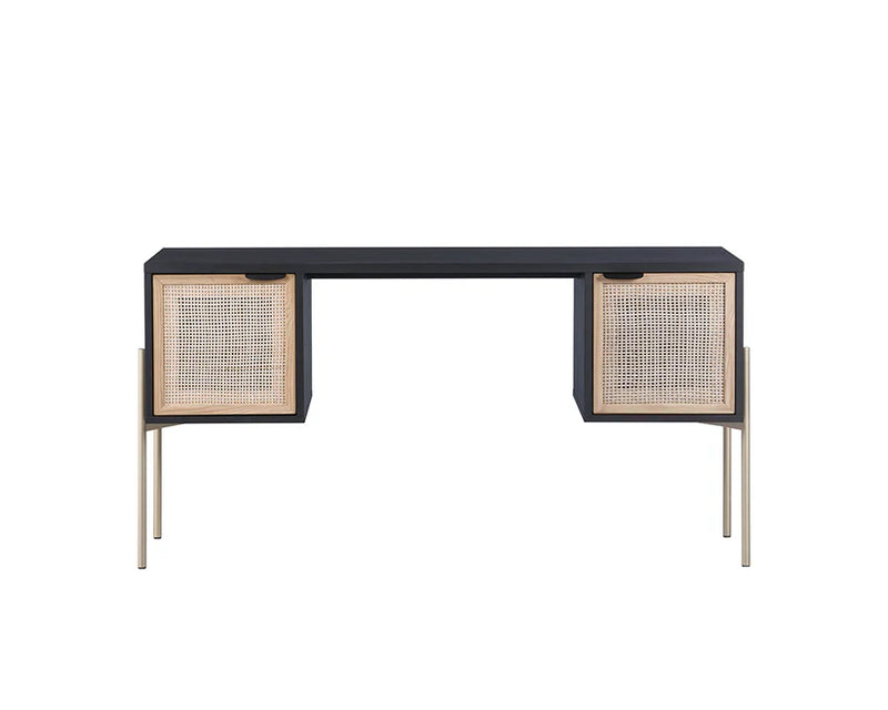 Avida Desk Gold Black Natural - Unique Oak Wood & Rattan