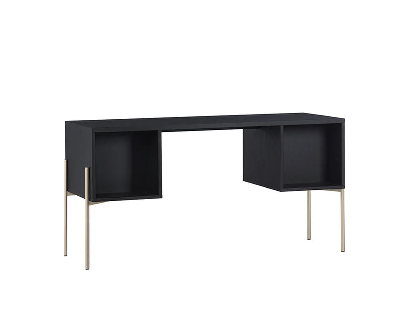 Avida Desk Gold Black Natural - Unique Oak Wood & Rattan