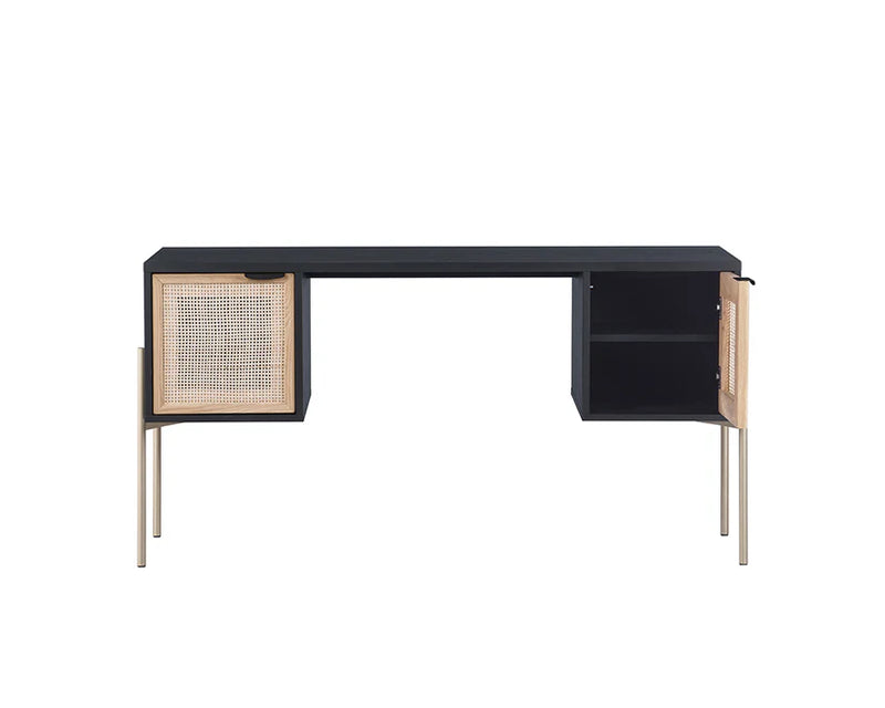 Avida Desk Gold Black Natural - Unique Oak Wood & Rattan