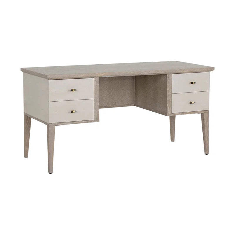 Pattinson Desk White Ceruse With Antique Brass Handles