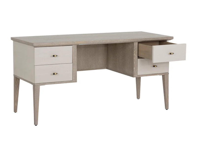 Pattinson Desk White Ceruse With Antique Brass Handles