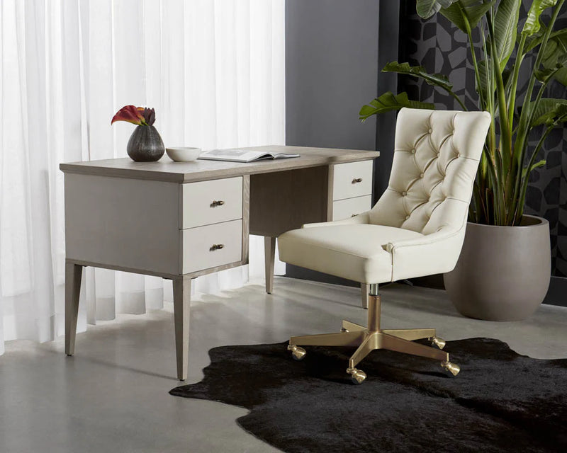 Pattinson Desk White Ceruse With Antique Brass Handles