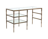 Bruna Desk With Clear Glass Top And Antique Brass Finish