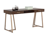 Alma Desk Modern Acacia Wood With Antique Bronze Base