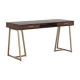 Alma Desk Modern Acacia Wood With Antique Bronze Base