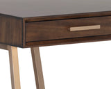 Alma Desk Modern Acacia Wood With Antique Bronze Base