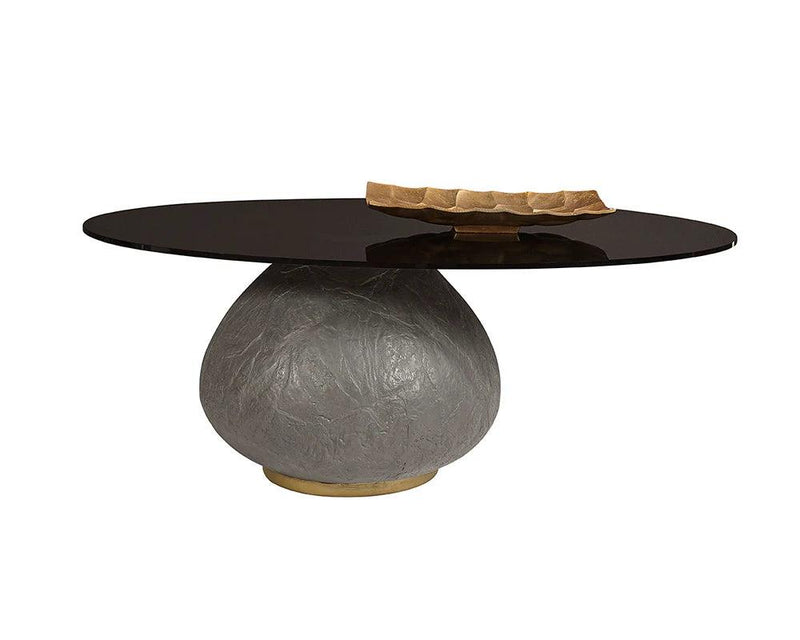 Maeva Coffee Table With Black Glass And Concrete Base