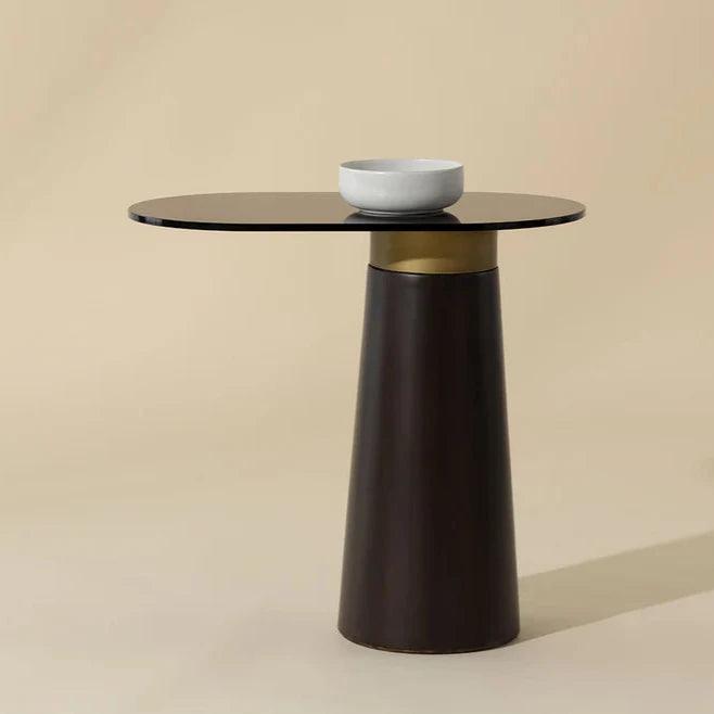 Lamont Side Table With Black Glass Top And Concrete Base