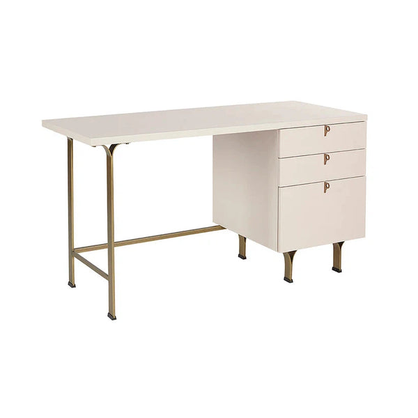 Celine Desk - Cream With Antique Brass Finish