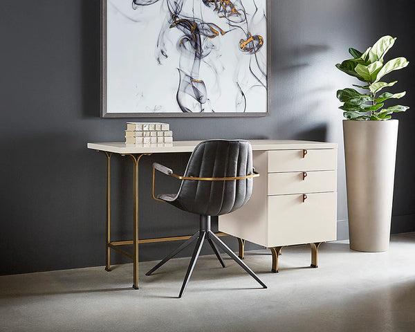 Celine Desk - Cream With Antique Brass Finish