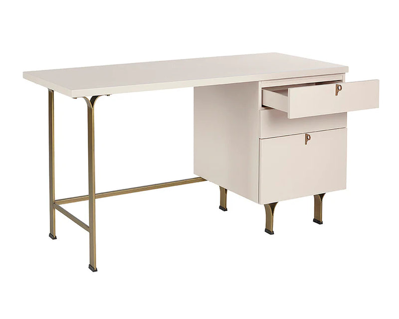 Celine Desk - Cream With Antique Brass Finish