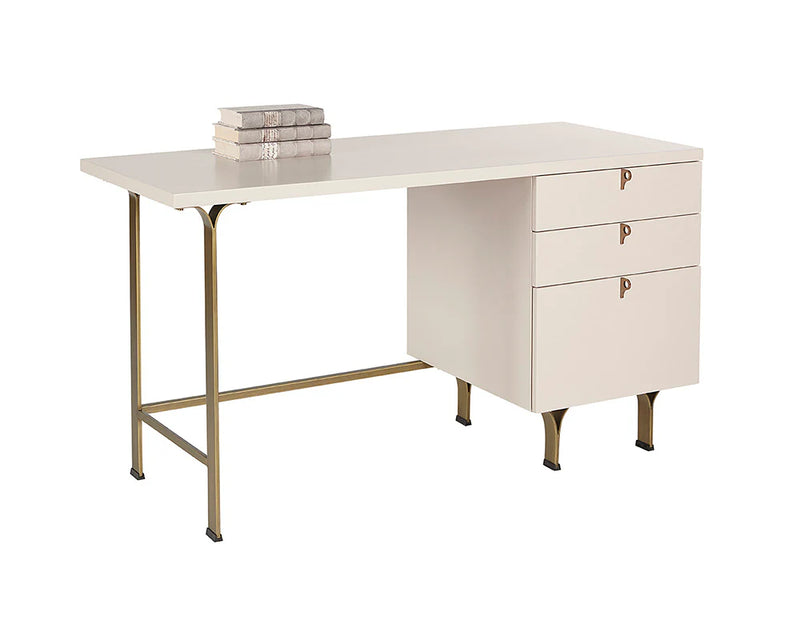 Celine Desk - Cream With Antique Brass Finish