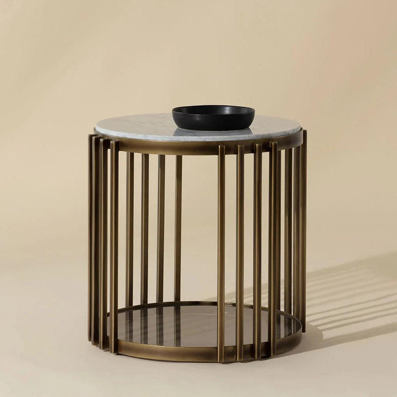 Naxos Side Table With Marble And Glass In Rustic Bronze