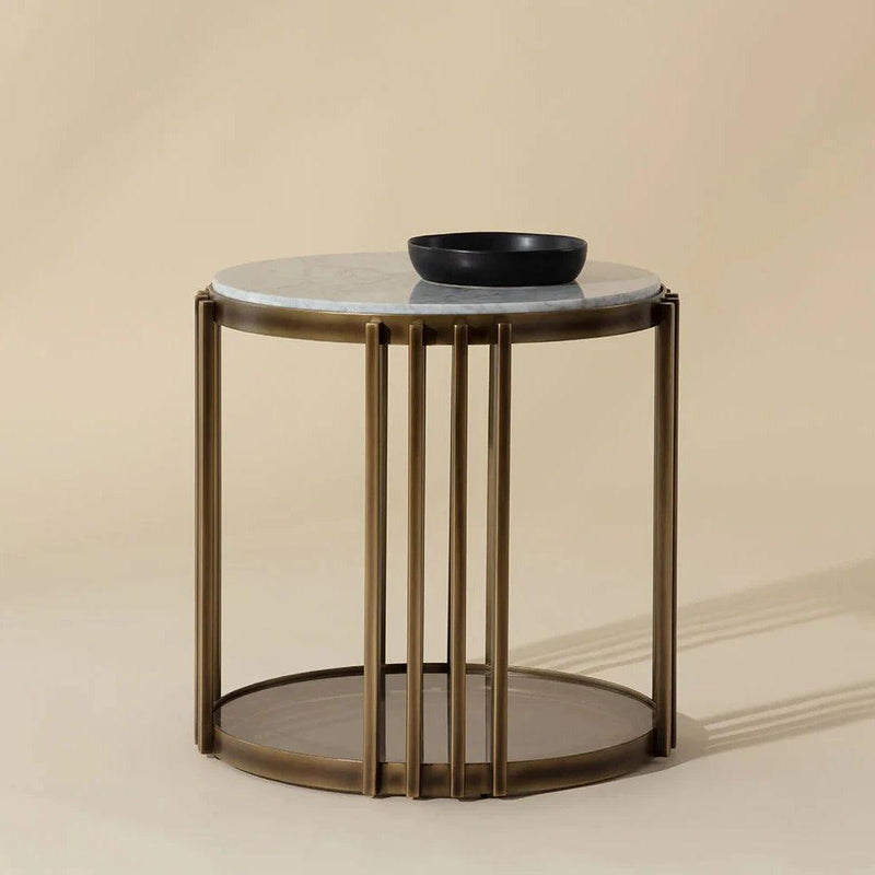 Naxos Side Table With Marble And Glass In Rustic Bronze