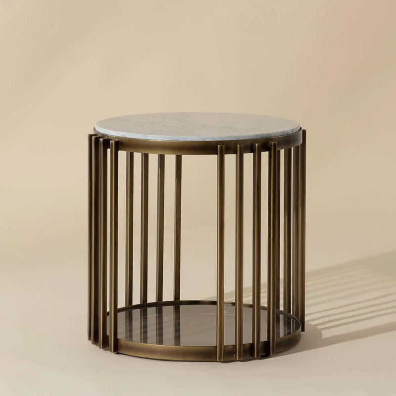 Naxos Side Table With Marble And Glass In Rustic Bronze