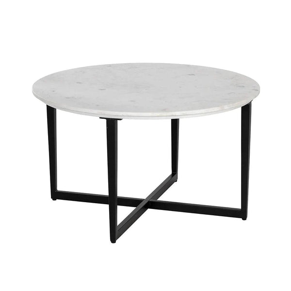 Modern Nayeli Coffee Table with Marble Top and Steel Base