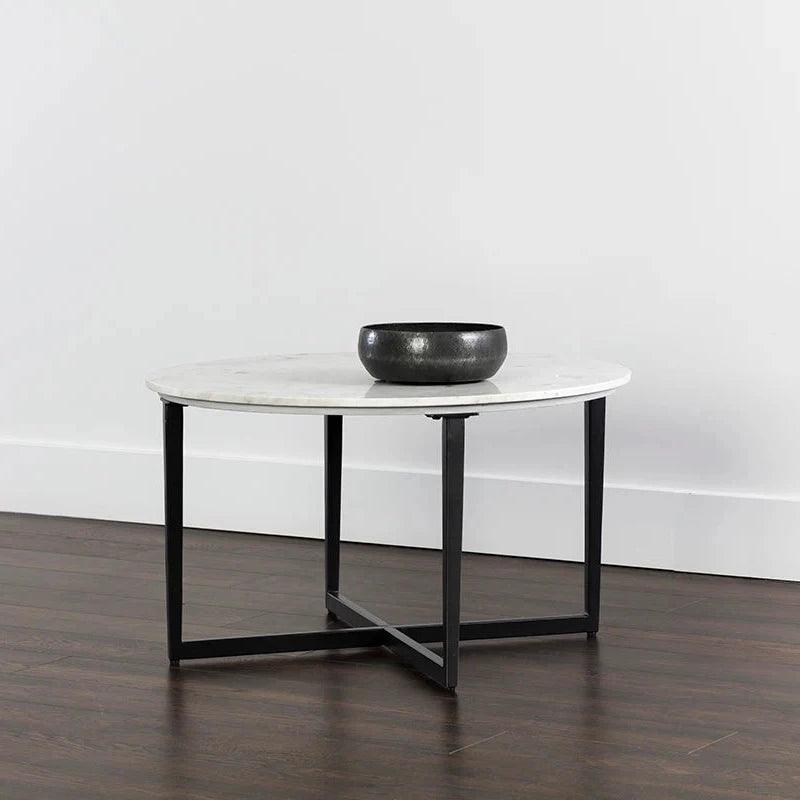 Modern Nayeli Coffee Table with Marble Top and Steel Base