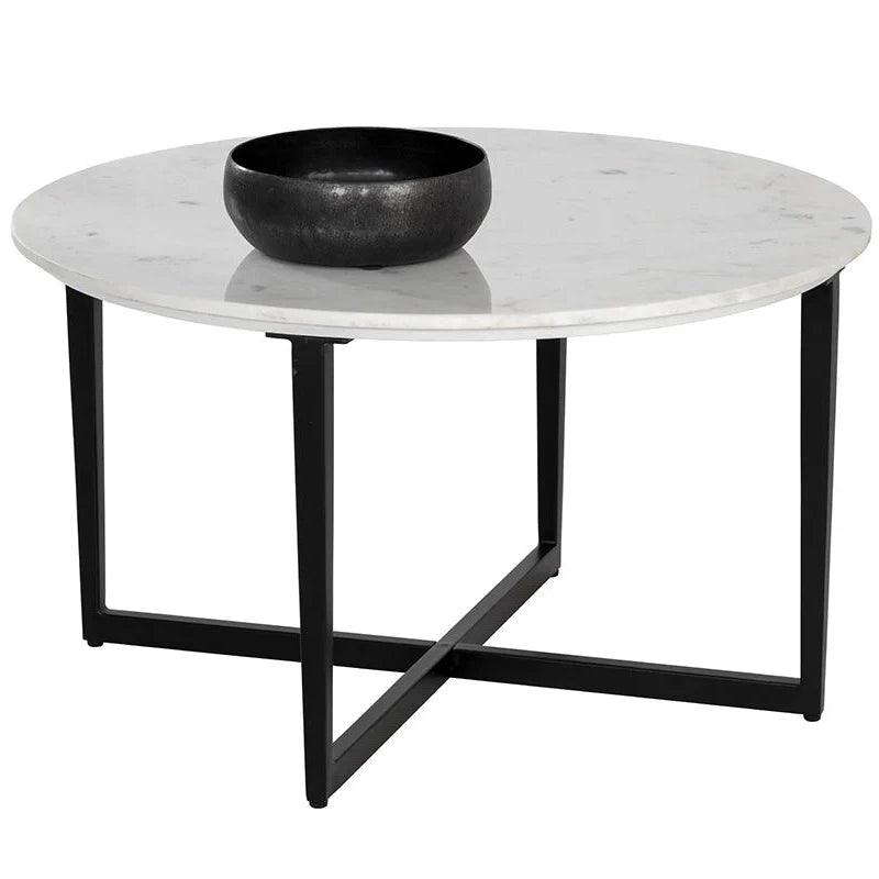 Modern Nayeli Coffee Table with Marble Top and Steel Base