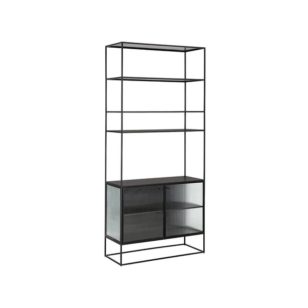 Parsons Bookcase With Fluted Glass Doors And Iron Frame