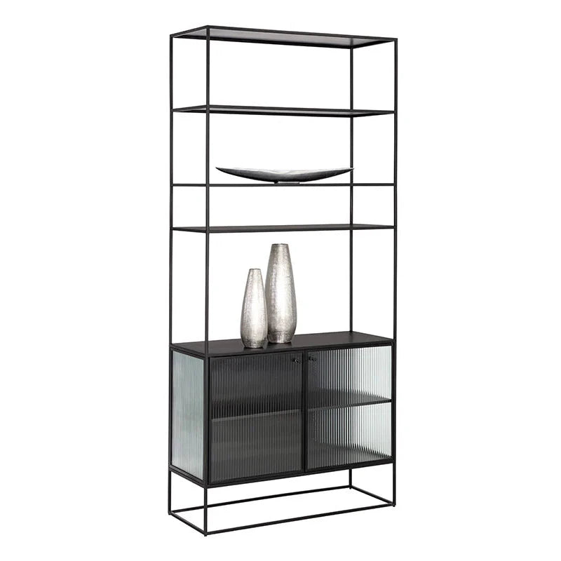 Parsons Bookcase With Fluted Glass Doors And Iron Frame