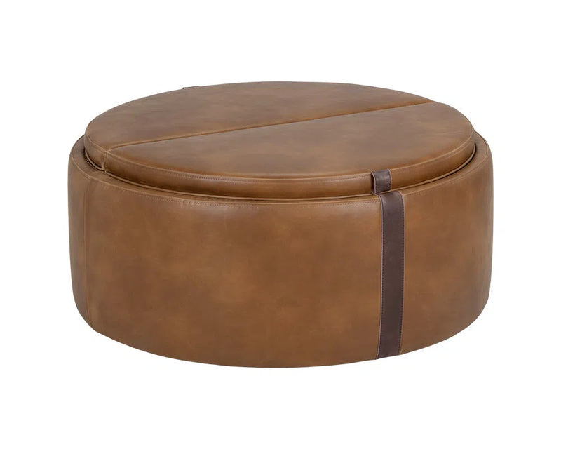 Borelli Leather Upholstered Round Storage Ottoman