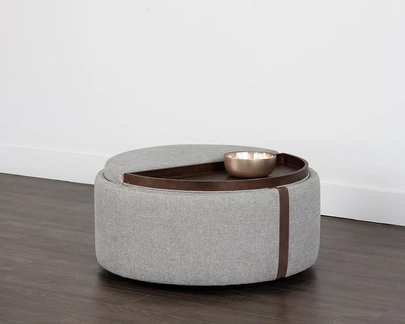 Borelli Leather Upholstered Round Storage Ottoman