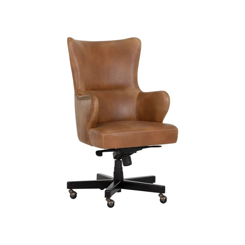 Hubert Office Chair Tobacco Tan Faux Leather Wood Base