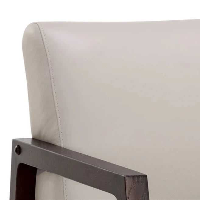 Neymar Lounge Chair Light Grey Leather With Oak Wood