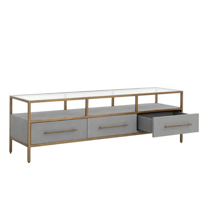 Venice Leather Upholstered Media Console And Cabinet