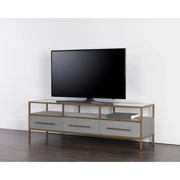 Venice Leather Upholstered Media Console And Cabinet