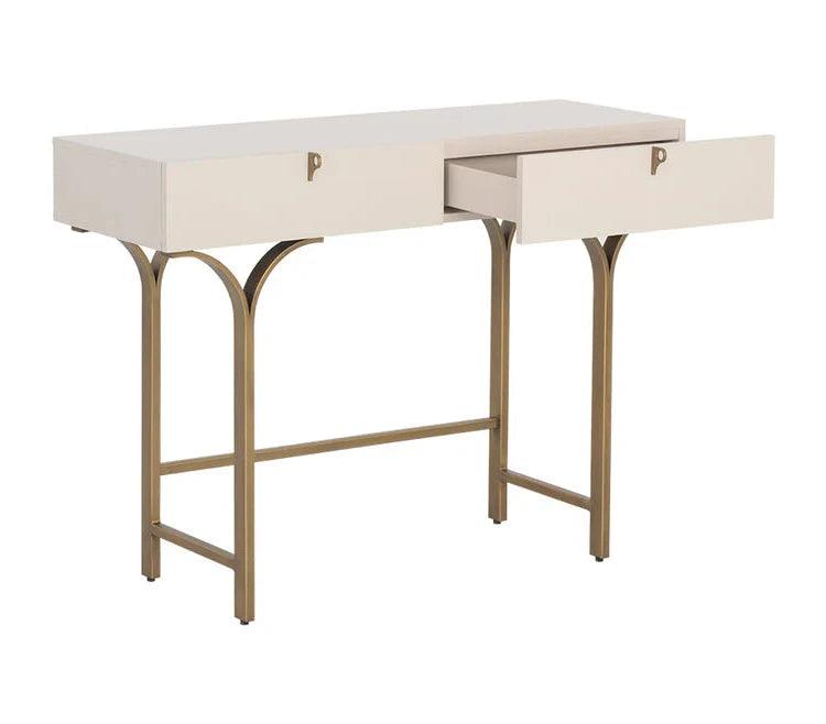 Celine Console Table Cream With Antique Brass Legs