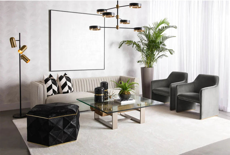 Tarlo Floor Lamp Black Marble Base Brass Finish