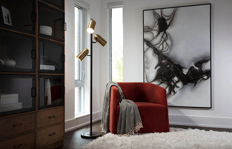 Tarlo Floor Lamp Black Marble Base Brass Finish