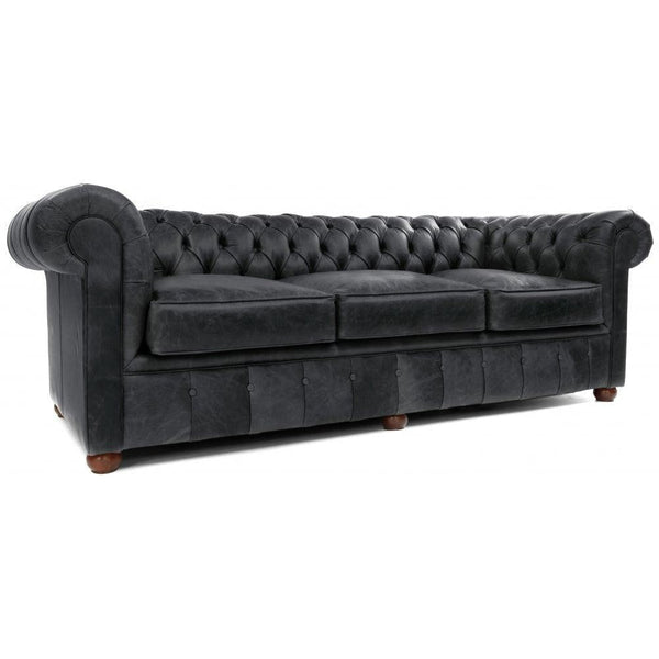 108" Vintage Black Chesterfield Leather Sofa Made to Order Sofas & Loveseats LOOMLAN By Uptown Sebastian