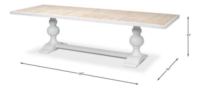 108 White Rectangular Trestle Dining Table for 8 People-Dining Tables-Sarreid-LOOMLAN