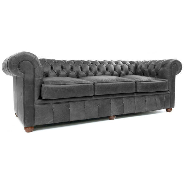108" Wide Vintage Gray Chesterfield Leather Sofa Custom Made Sofas & Loveseats LOOMLAN By Uptown Sebastian