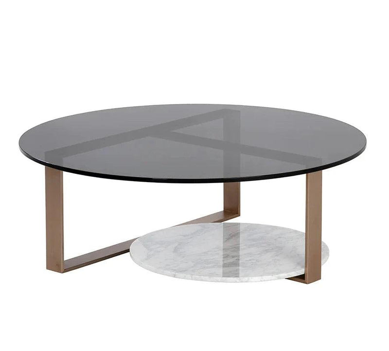 Maldini Coffee Table Modern Glass Top With Brass Frame