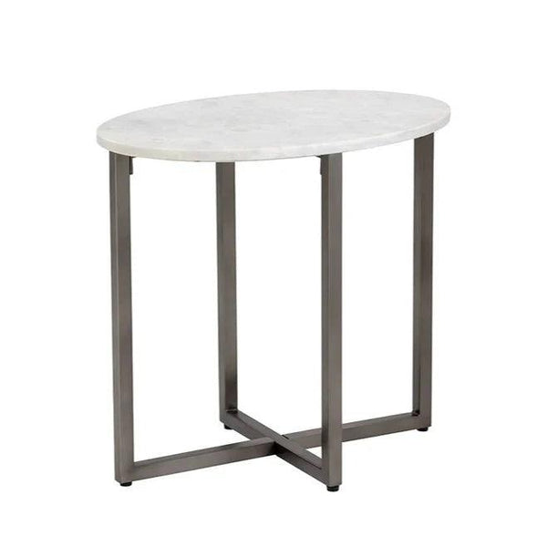 Kiara Side Table Modern White Marble Gunmetal Base