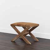 Theodora Stool Classic Cowhide Ottoman With Wood Base