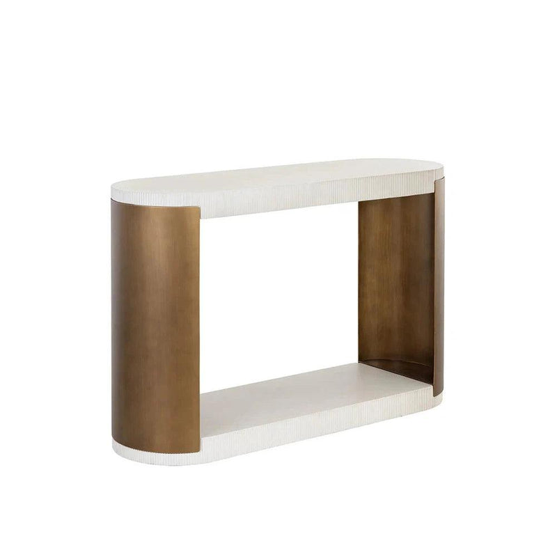 Cavette Console Table Modern White Concrete Brass Steel