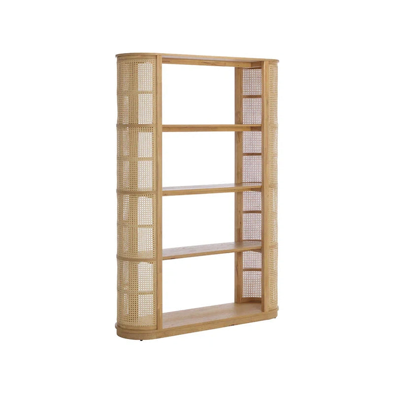 Behati Bookcase Light Wash Rattan Shelves Oak Veneer